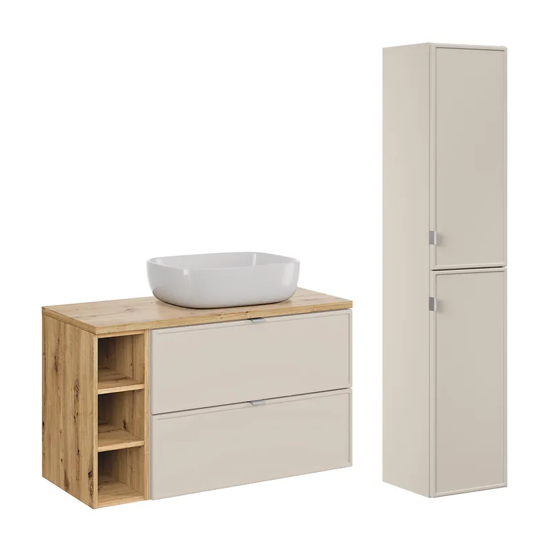 Conjunto de muebles con lavabo individual 100cm 3 compartimientos y columna Alba Cachemira - Baño
