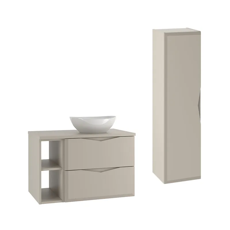 Conjunto de muebles con lavabo individual 80cm 2 compartimientos y columna Ellie Cachemira - Baño