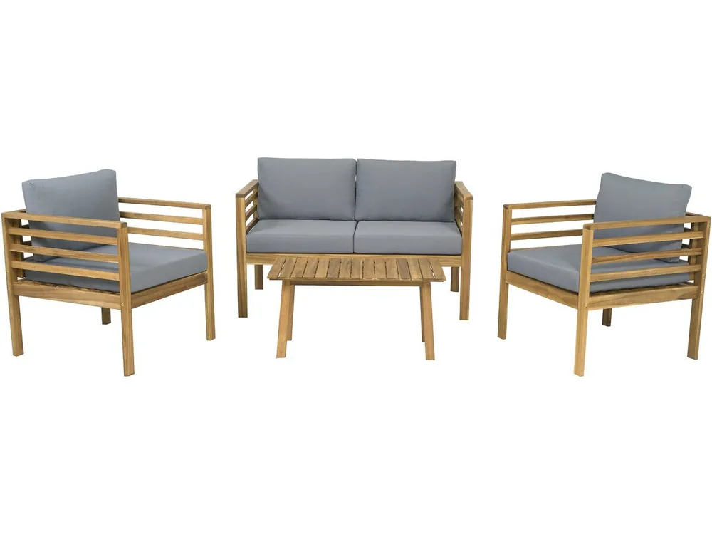 Conjunto de muebles de jardín de madera "Beckham" con cojines - 4 plazas - Gris