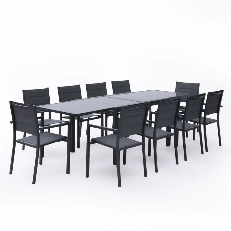 Conjunto de jardín extensible LAMPEDUSA 10 plazas en textileno gris - aluminio antracita