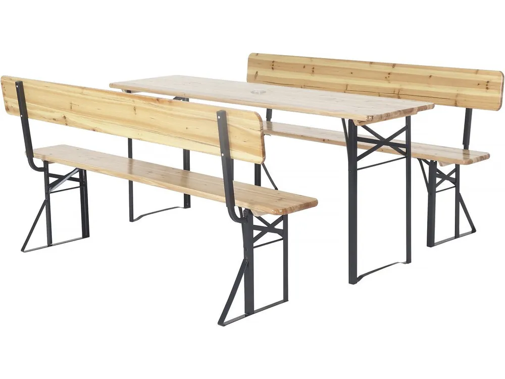 Juego de brasserie de madera para jardín "Lisboa" con respaldo - 180 cm - Marrón