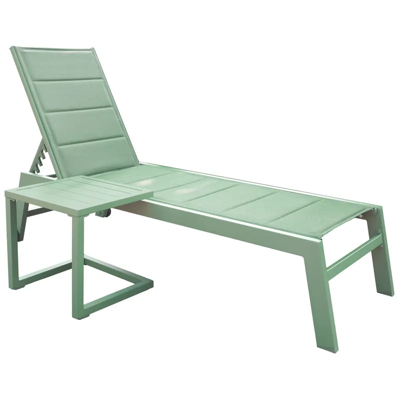 Conjunto de tumbona y mesa auxiliar BARBADOS de textilene verde salvia - aluminio verde salvia