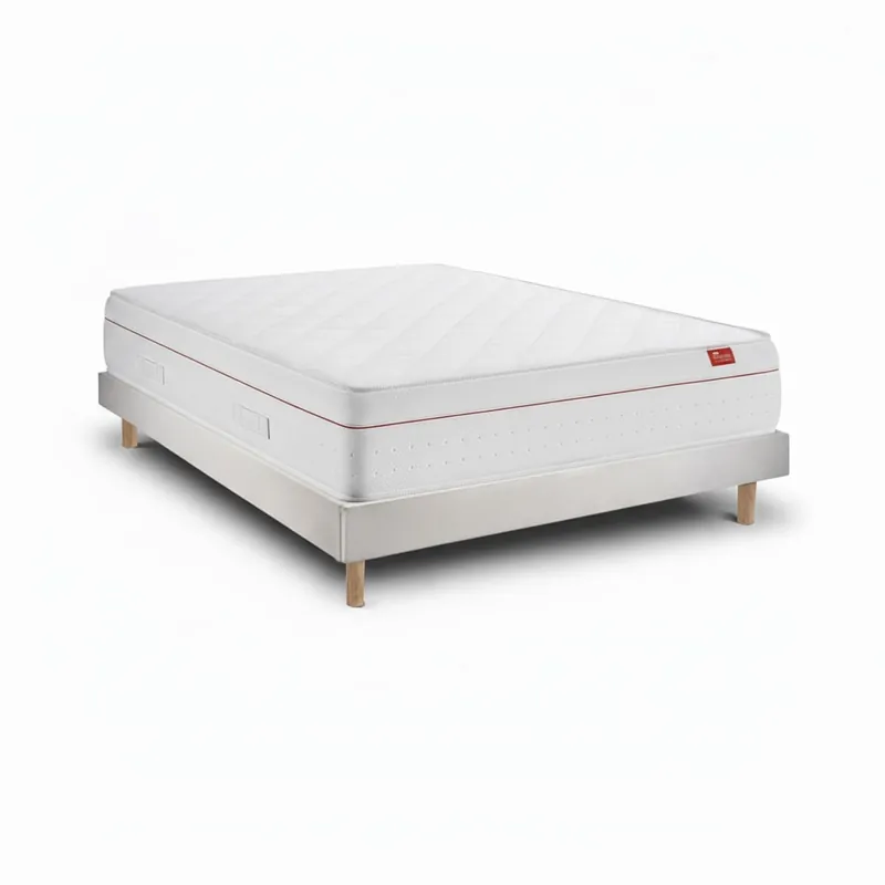 Conjunto Deluxe Ortopédico 200 x 200 cm, colchón 27 cm muelles ensacados, somier kit 15 cm, patas madera 15 cm, tapizado terciopelo Multicor. Altura total 57 cm. - Descanso
