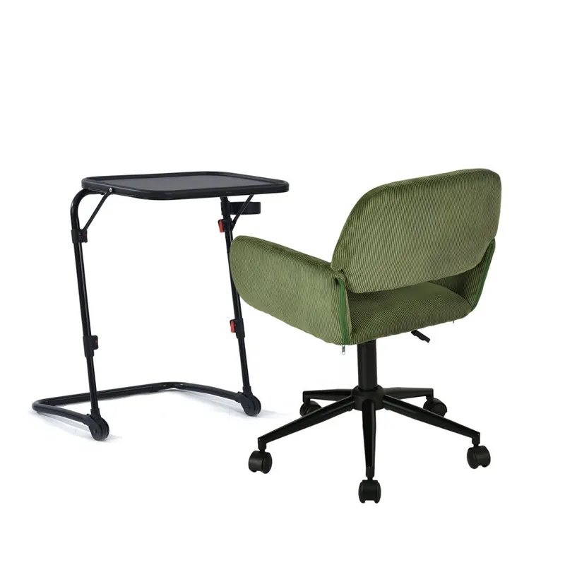 MEUBLES COSY Conjunto de Mesa Auxiliar Plegable con Portavasos y Altura Regulable y Silla de Oficina Giratoria de Pana Ergonómica Beige - Muebles