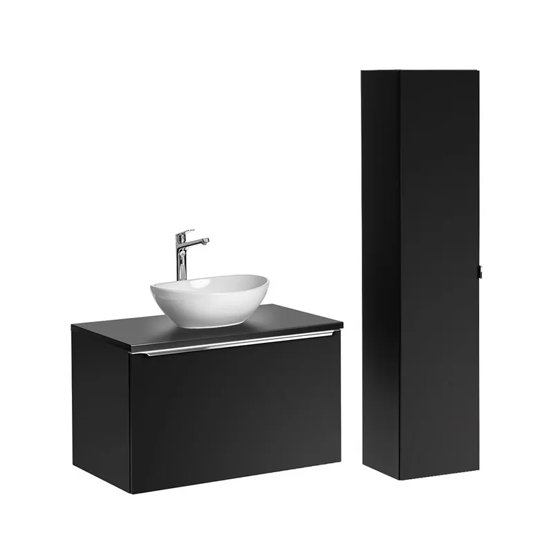 Conjunto lavabo individual 80cm y mueble columna Éros Negro - Baño