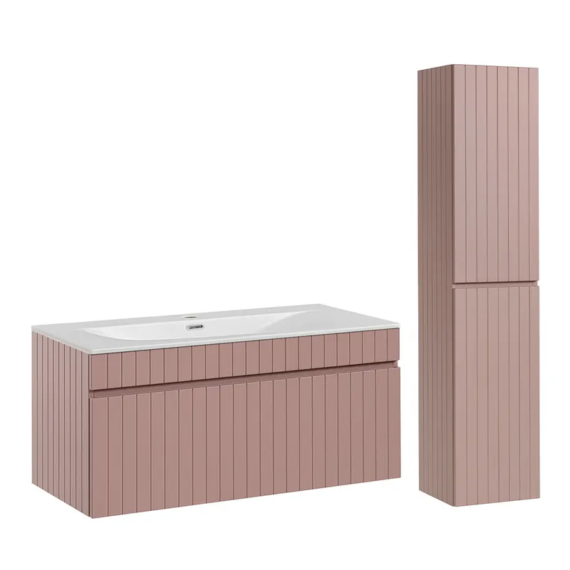 Conjunto mueble lavabo individual encastrado 100cm y columna Zelie Blanco - Baño