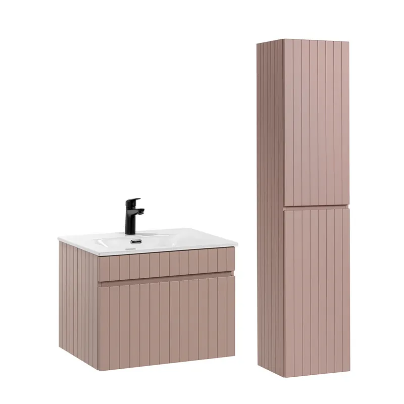 Conjunto mueble lavabo individual encastrado 60cm y columna Zelie Blanco - Baño