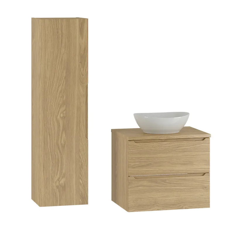 Conjunto mueble lavabo individual 60cm y columna Viggo Madera - Baño