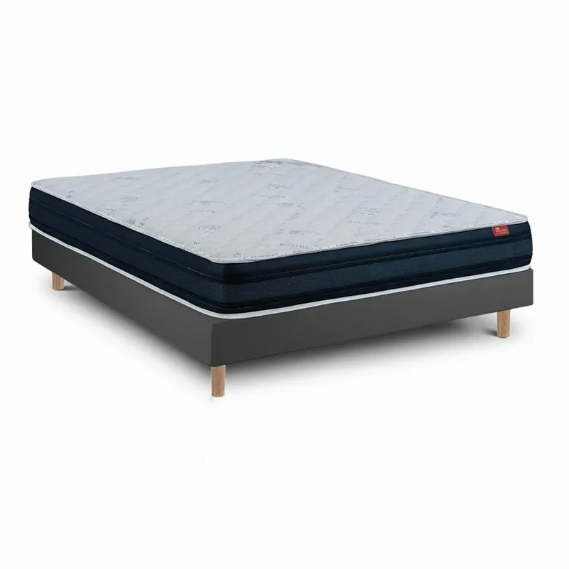 Conjunto Viscoflex Ortopédico 190 x 140 cm, colchón 22 cm + sommier monobloque con patas 15 cm, altura total 52 cm, madera clara. - Descanso