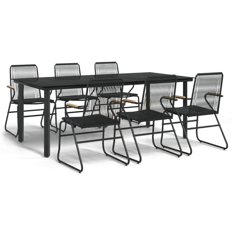 Juego de comedor para jardin 7 piezas ratán PVC negro - Jardín
