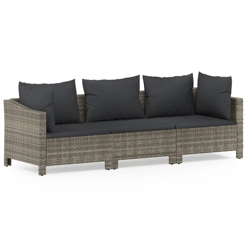 Set de muebles de jardin 3 piezas y cojines ratán sintético gris - Jardín