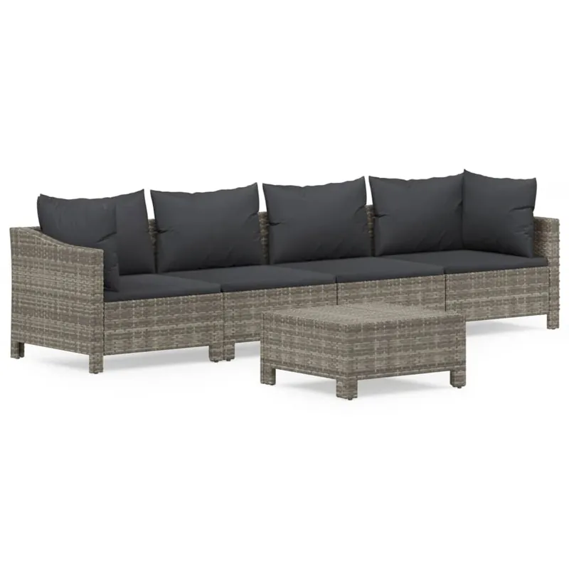 Set de muebles de jardin 5 piezas y cojines ratán sintético gris - Jardín