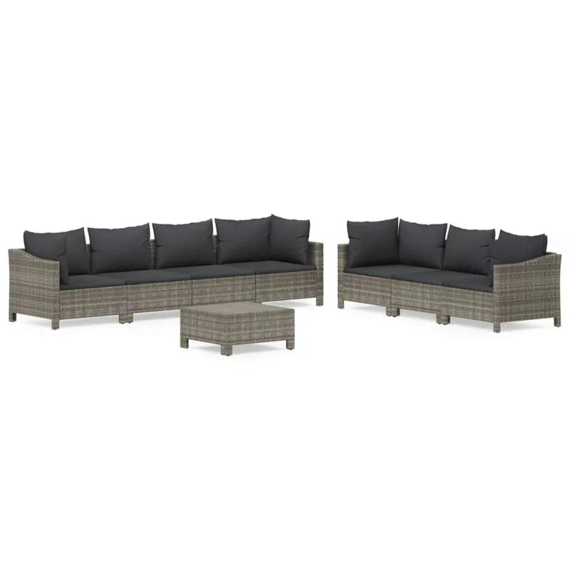 Set de muebles de jardin 8 piezas y cojines ratán sintético gris - Jardín