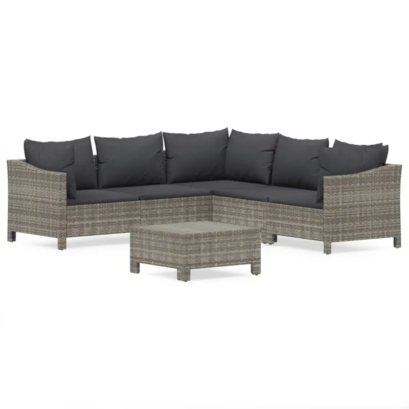 Set de muebles de jardin 6 piezas y cojines ratán sintético gris - Jardín
