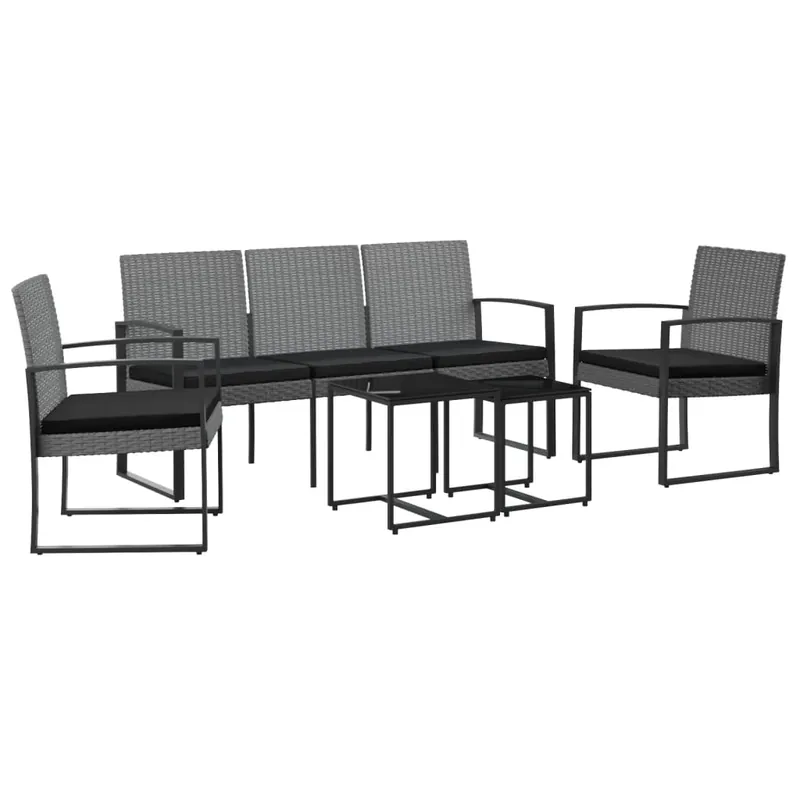 Set comedor de jardin 5 piezas con cojines PP aspecto ratán negro - Jardín