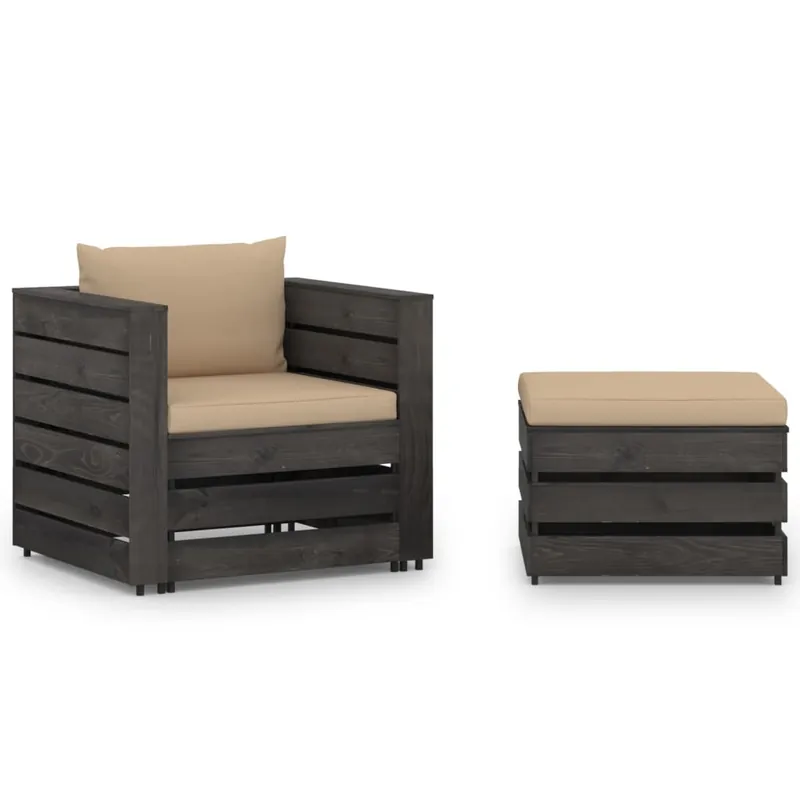 Muebles de jardin 2 piezas con cojines madera impregnada verde - Jardín