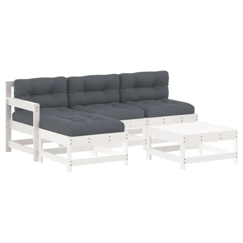Juego de muebles jardin 5 piezas y cojines madera pino impregnada - Jardín