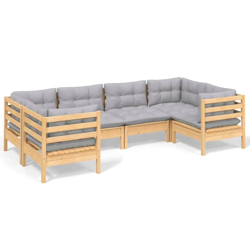 Juego de muebles de jardin 6 piezas y cojines madera de pino - Jardín