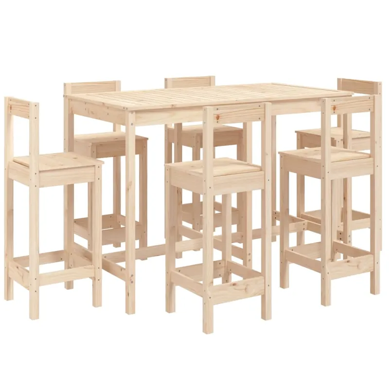 Set de mesa y taburetes altos jardin 7 piezas madera maciza pino - Jardín