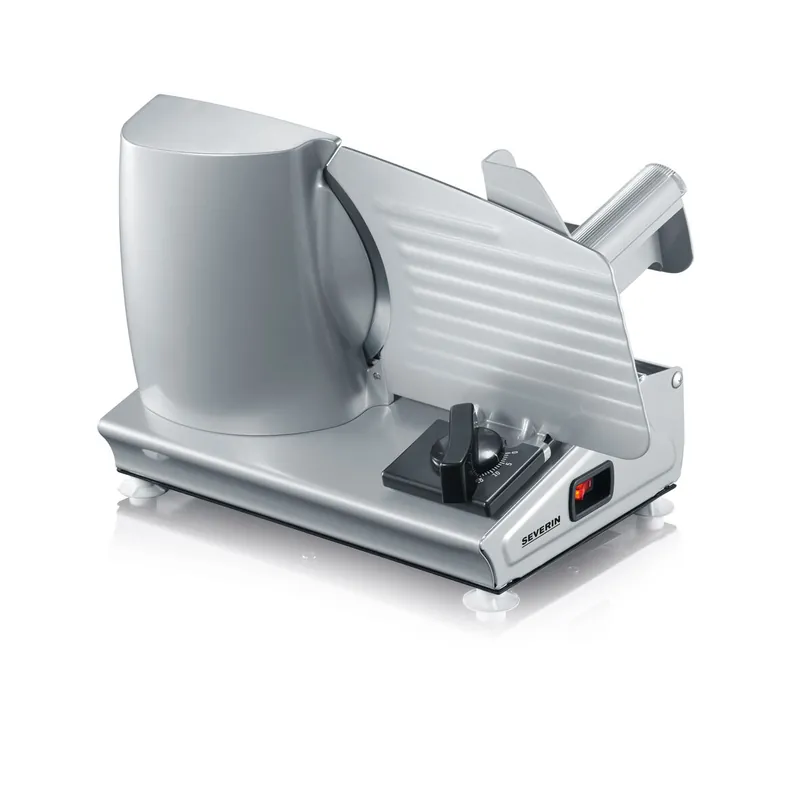 SEVERIN - Cortafiambres eléctrico con corte 0 - 15 mm, cortadora de fiambre apta para carne, pan y queso,máquina para cortar, rebanadora con protector de dedos,38 x25x27,6 cm, plateado, 180 W, AS 3915