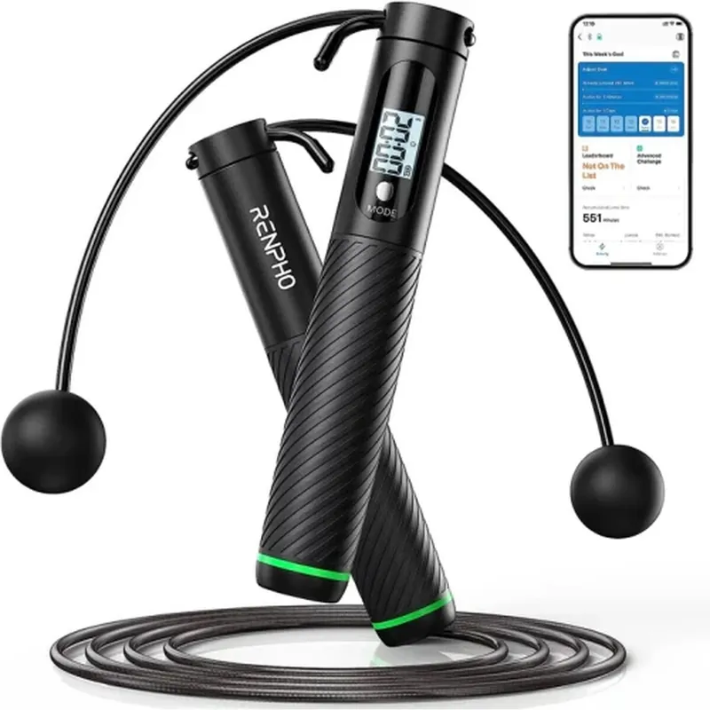 Renpho Cuerda de saltar inteligente SMART JUMP ROPE negra, longitud ajustable, sin cable - Deporte