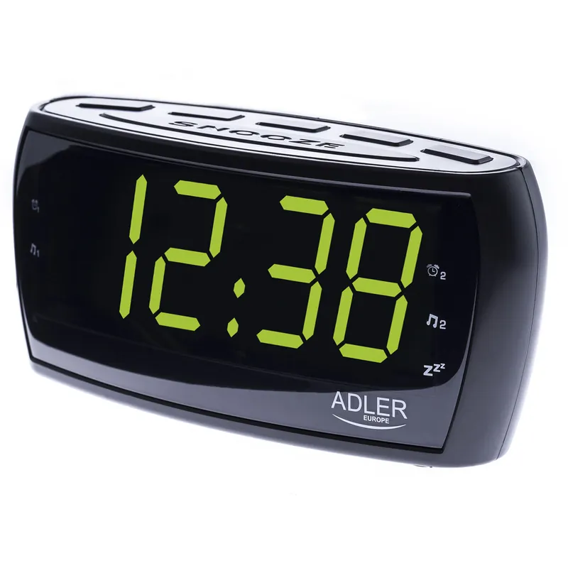 Adler AD1121 Radiodespertador Digital AM-FM, Gran Pantalla LED, Control de Brillo, Función SNOOZE, , Negro