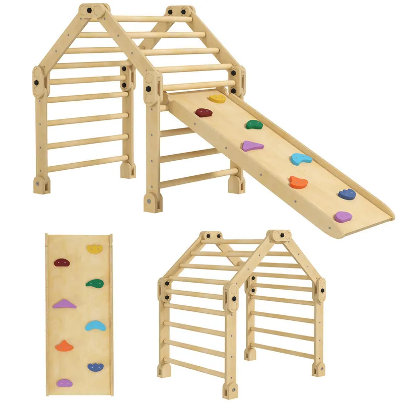 AIYAPLAY 3 en 1 Escalada para Niños Montessori Marco de Escalada Plegable para Niños de 18-48 Meses con Rampa para Deslizarse o Escalar 175x70x89 cm Multicolor