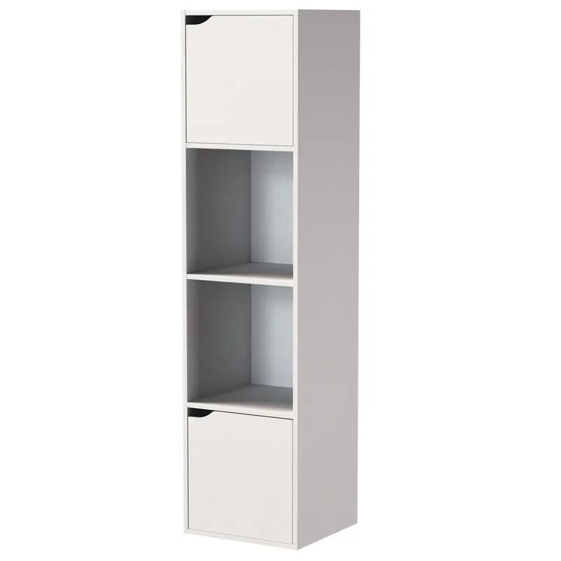 Acomoda Textil - Estantería Librería de Madera 120x30x29 cm con 2 Puertas y 2 Baldas para Almacenamiento. Mueble Organizador para Salón y Dormitorio de Fácil Montaje. (120x30x20 cm, Blanco)