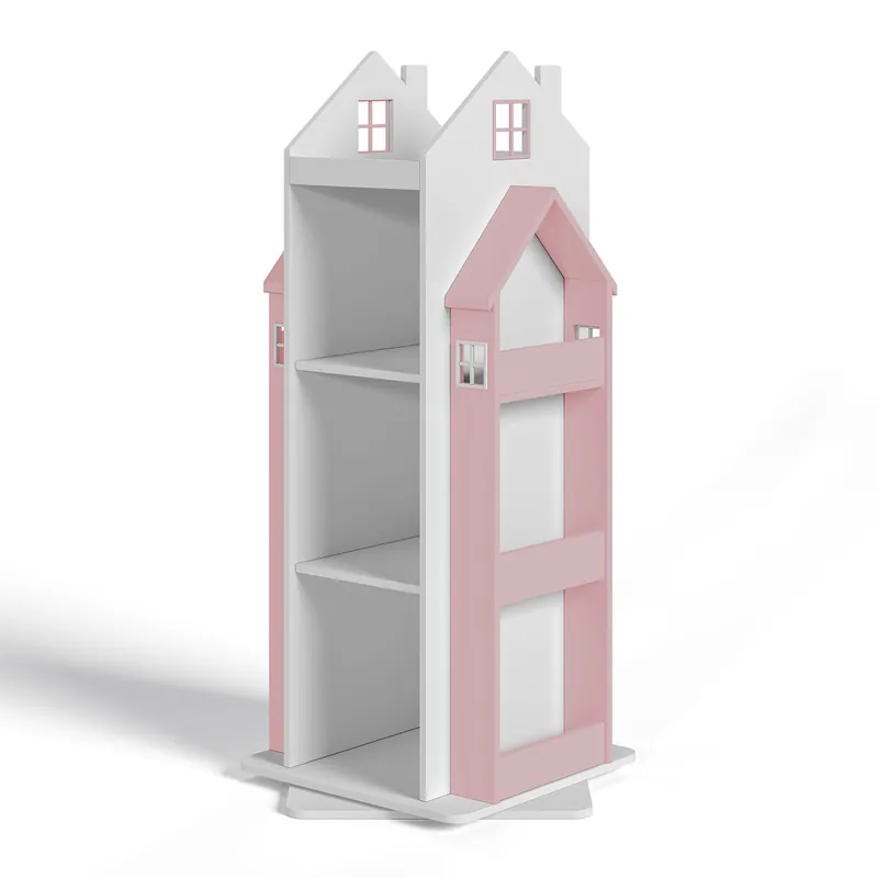 Estantería giratoria para niños Vipsali en forma de casa 108x40x40 cm - Rosa/Blanco [en.casa]