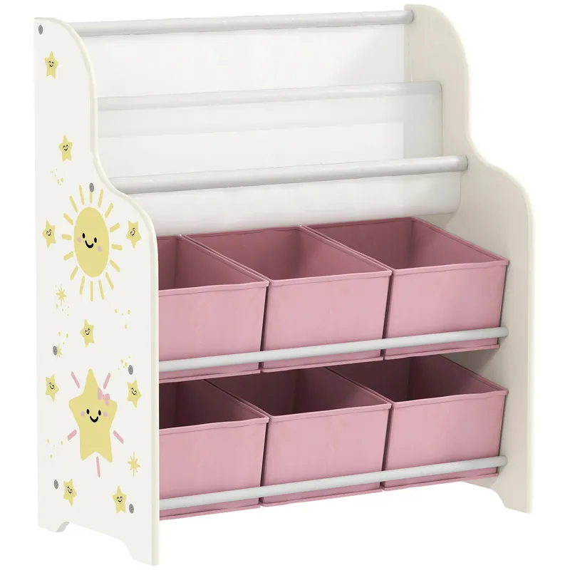 AIYAPLAY Estantería Infantil para Juguetes, con 6 Cajas Extraíbles de Tela no Tejida, Organizador de Juguetes con 2 Estantes, para Habitación Infantil, Sala de Juegos, Guardería, 63x30x71 cm, Rosa - Bebé