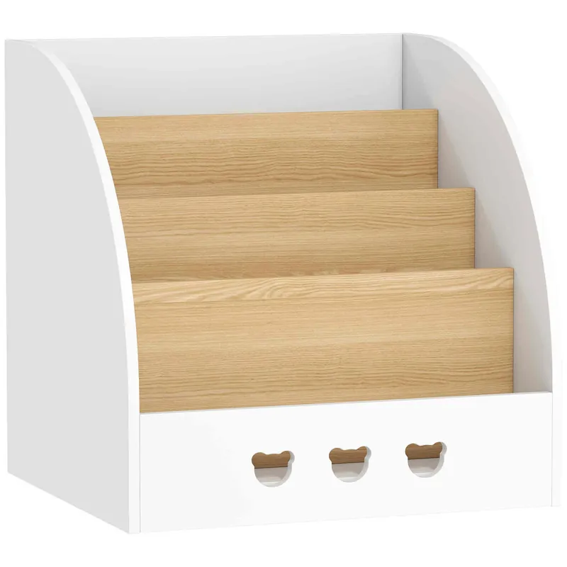 AIYAPLAY Estantería Infantil para Juguetes con Compartimento Oculto Organizador de Juguetes de 4 Niveles con Ruedas para Habitación Infantil Sala de Juegos Guardería Blanco y Natural - Bebé