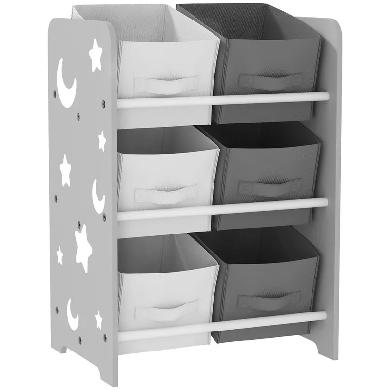 AIYAPLAY Estantería Infantil para Niños de +3 Años Estantería para Juguetes con 6 Cajas de Tela no Tejida Extraíbles Organizador de Juguetes para Dormitorio Guardería 43x30x60 cm Gris - Bebé