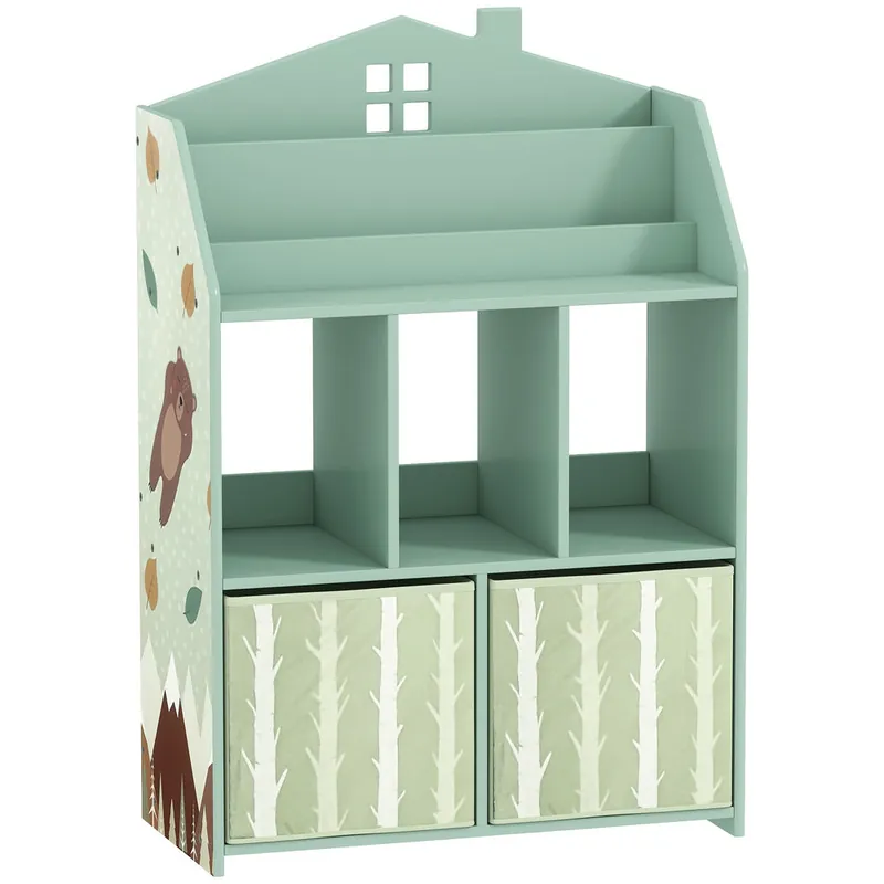 AIYAPLAY Estantería Infantil para Juguetes con Cajones de Tela, Estantes Abiertos, Diseño de Zorros, Organizador de Juguetes para Dormitorio, Sala de Juegos, Guardería, Rosa - Bebé