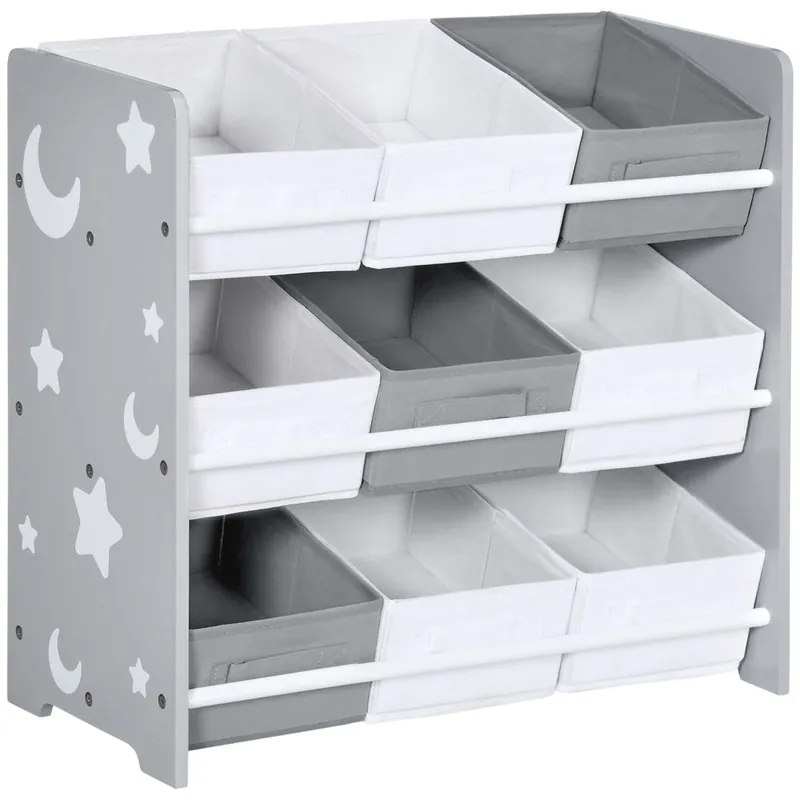 ZONEKIZ Estantería Infantil con 9 Cajas de Tela no Tejida Extraíbles Organizador de Juguetes para Dormitorio Guardería 63x30x60 cm Gris - Bebé