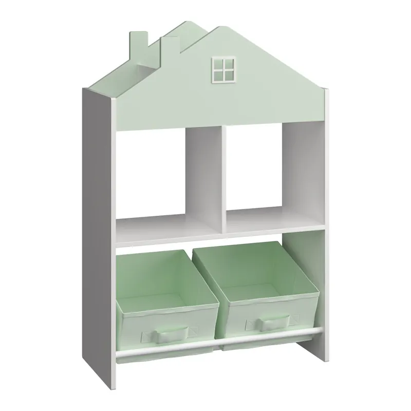 Estantería infantil Vipsali forma de casa con 2 cajas 90x60x27cm - Verde/Blanco [en.casa]