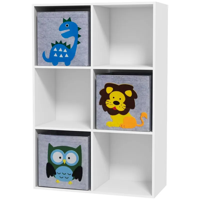 ZONEKIZ Estantería para Juguetes Infantil Librería para Niños con 6 Compartimientos de Almacenaje y 3 Cajones de Tela no Tejida 61,8x29,9x91,5 cm Blanco y Gris - Bebé