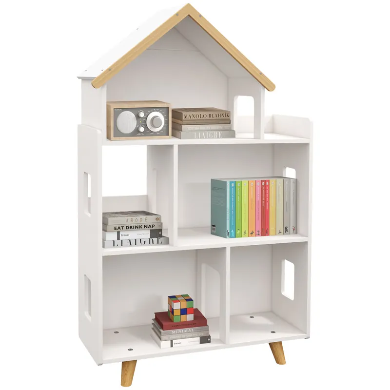 ZONEKIZ Estantería para Juguetes para Niños Organizador Infantil de 3 Niveles con 1 Techo Carga 50 kg para Sala de Juegos Habitación Guardería 65x25x108,5 cm Blanco - Bebé