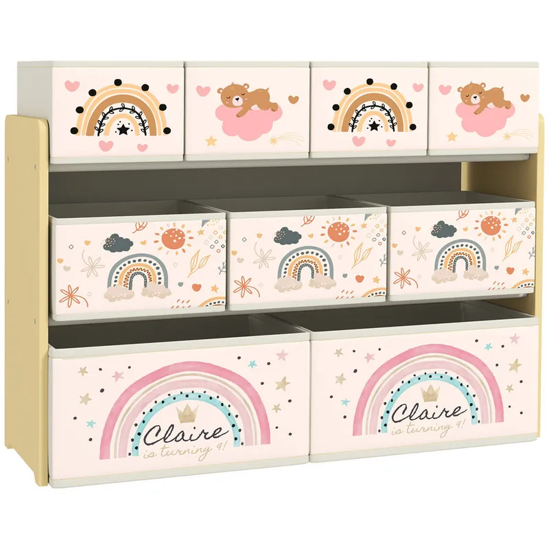 AIYAPLAY Estantería para Juguetes para Niños Organizador de Juguetes con 9 Cestas de Tela no Tejida para Guardería Sala de Juegos 93x30x70 cm Amarillo - Bebé