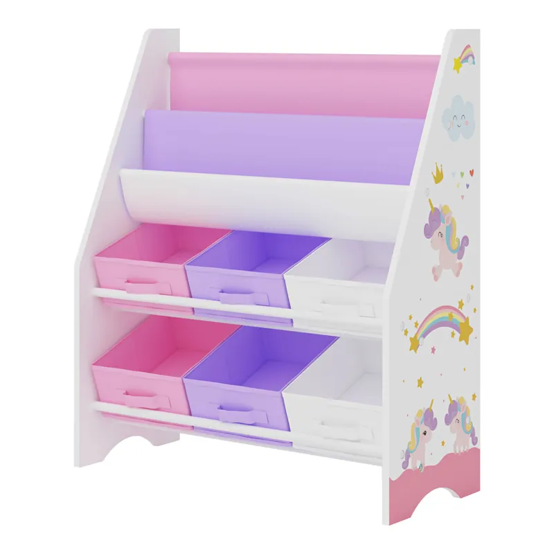Estantería para niños Ponteceso motivo koala aglomerado/tela 74 x 62 x 27 cm - Blanco y Azul [en.casa]