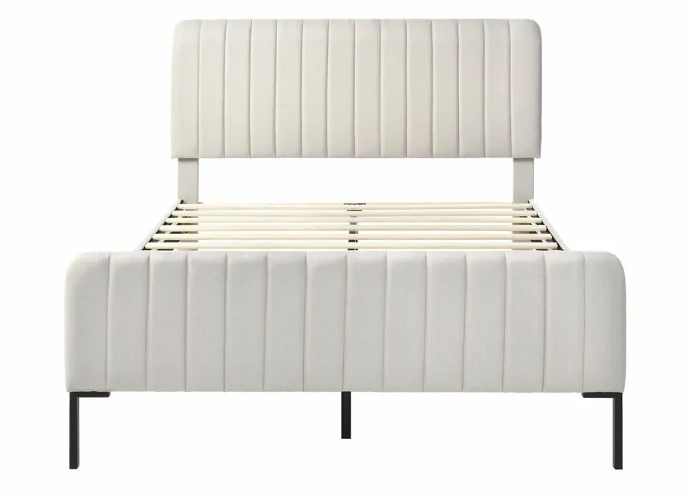 Estructura de cama tapizada en lino gris-beige cama doble King 140x200cm EGMOID QUEEN