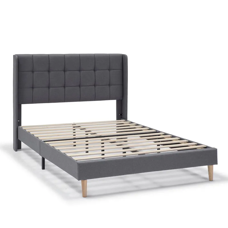 Estructura de Cama tapizada Esther 135/140x190 cm, Gris oscuro - Descanso