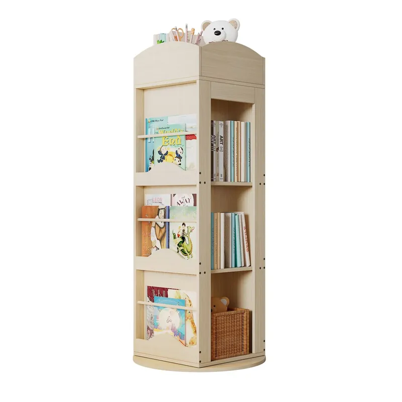 Estantería giratoria 142x63x63 cm - 4 niveles, multifuncional, 360° - Natural