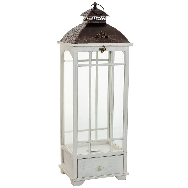 Farol de madera blanco 32x26x92h cm - Decoración