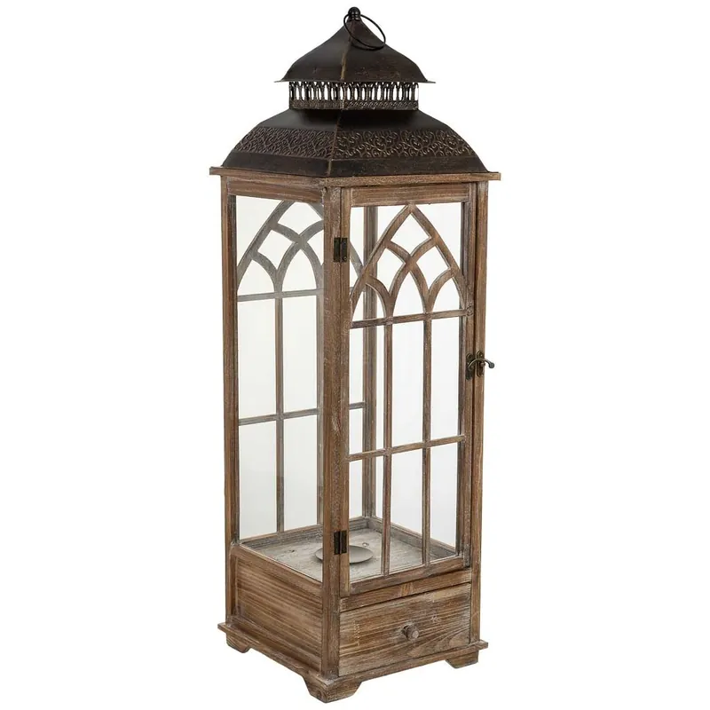 Farol de madera marrón 31.5x31.5x101h cm - Decoración