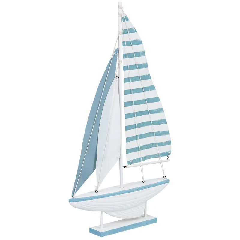 Figura de decoración barco de madera azul 31x5x56h cm