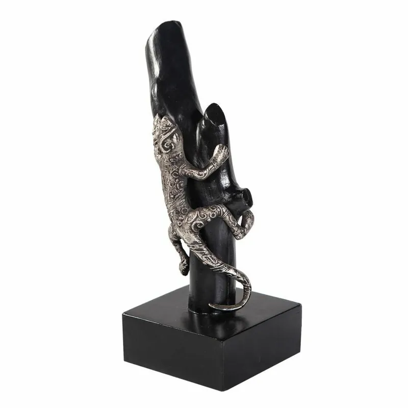 Figura Decorativa Alexandra House Living Negro Plateado Metal Madera de mango Lagarto 17 x 32 x 13 cm - Decoración