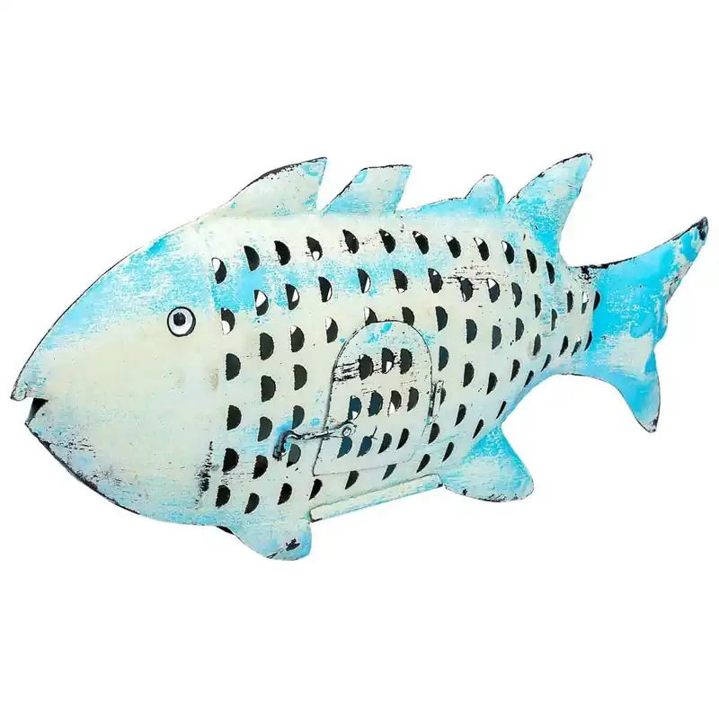 Figura Decorativa Alexandra House Living Azul Madera de mango Pez 10 x 28 x 62 cm - Decoración