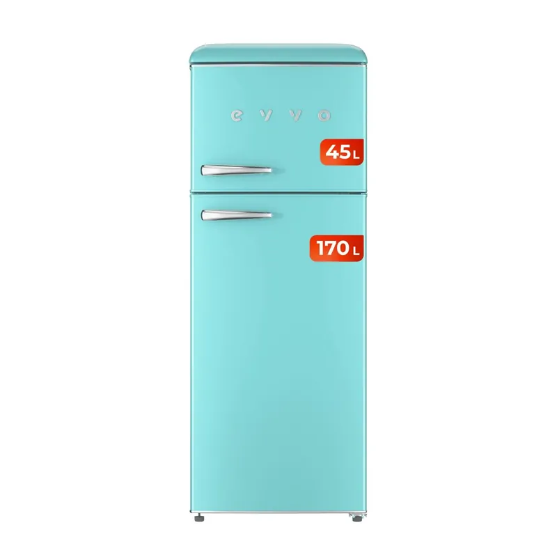 EVVO Frigorífico 2 puertas F45 Retro Azul pastel, 170 L + 45 L, diseño vintage, Crisper Zone, libre de CFC, silencioso - Electrodomésticos