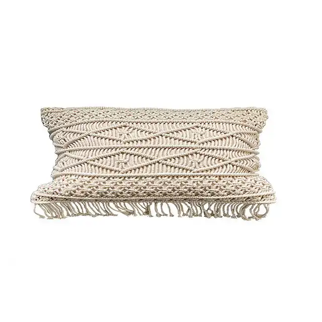 Funda de cojín de algodón macramé 30x50 Natural - Textil