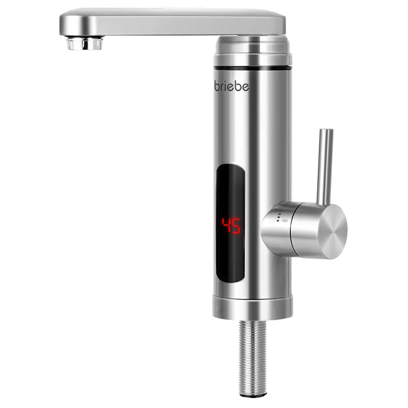 Briebe IH1204 Grifo Calentador Agua Eléctrico Instantáneo de Mesa Bajo Consumo, Acero Inox, Display, Camping, 3600, Acero Inoxidable - Baño